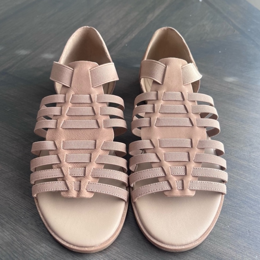 NEW Eileen Fisher Rato Elastic Tan Nubuck Gladiator Sandals Flats Size 7.5 - Picture 4 of 7